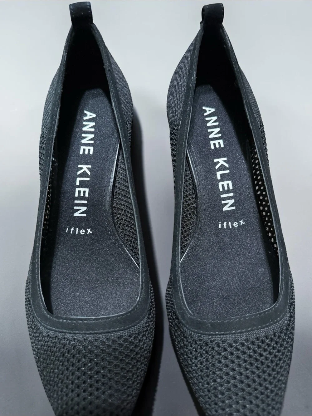 Anne Klein Black Pointed Knit Slip-On Flats - Picture 2 of 8